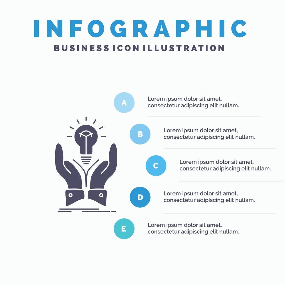 Idee. Ideen. kreativ. Teilen. hände infografiken vorlage für website und präsentation. Glyph graues Symbol mit blauer Infografik-Stil-Vektorillustration. vektor
