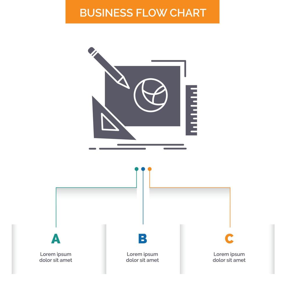 Logo. Entwurf. kreativ. Idee. Design-Prozess-Business-Flussdiagramm-Design mit 3 Schritten. Glyphensymbol für Präsentationshintergrundvorlage Platz für Text. vektor