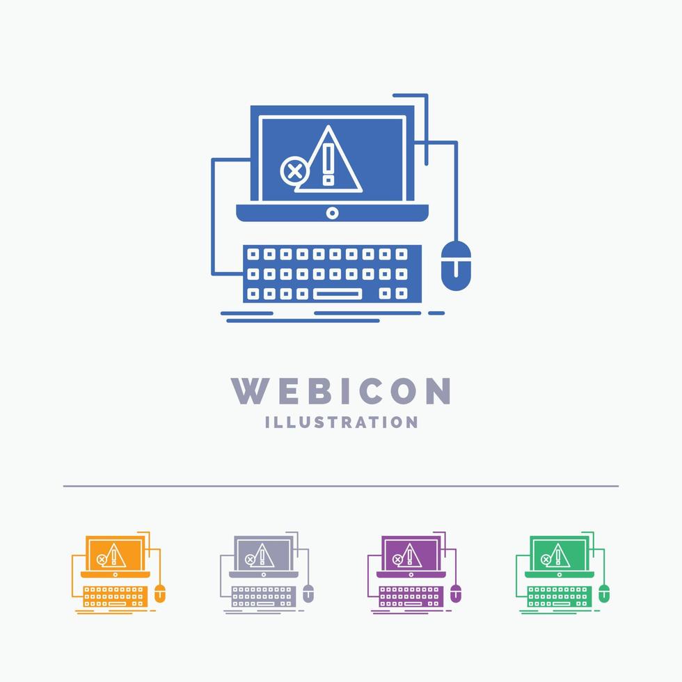 Computer. Absturz. Error. Versagen. system 5 farbe glyph web icon template isoliert auf weiß. Vektor-Illustration vektor