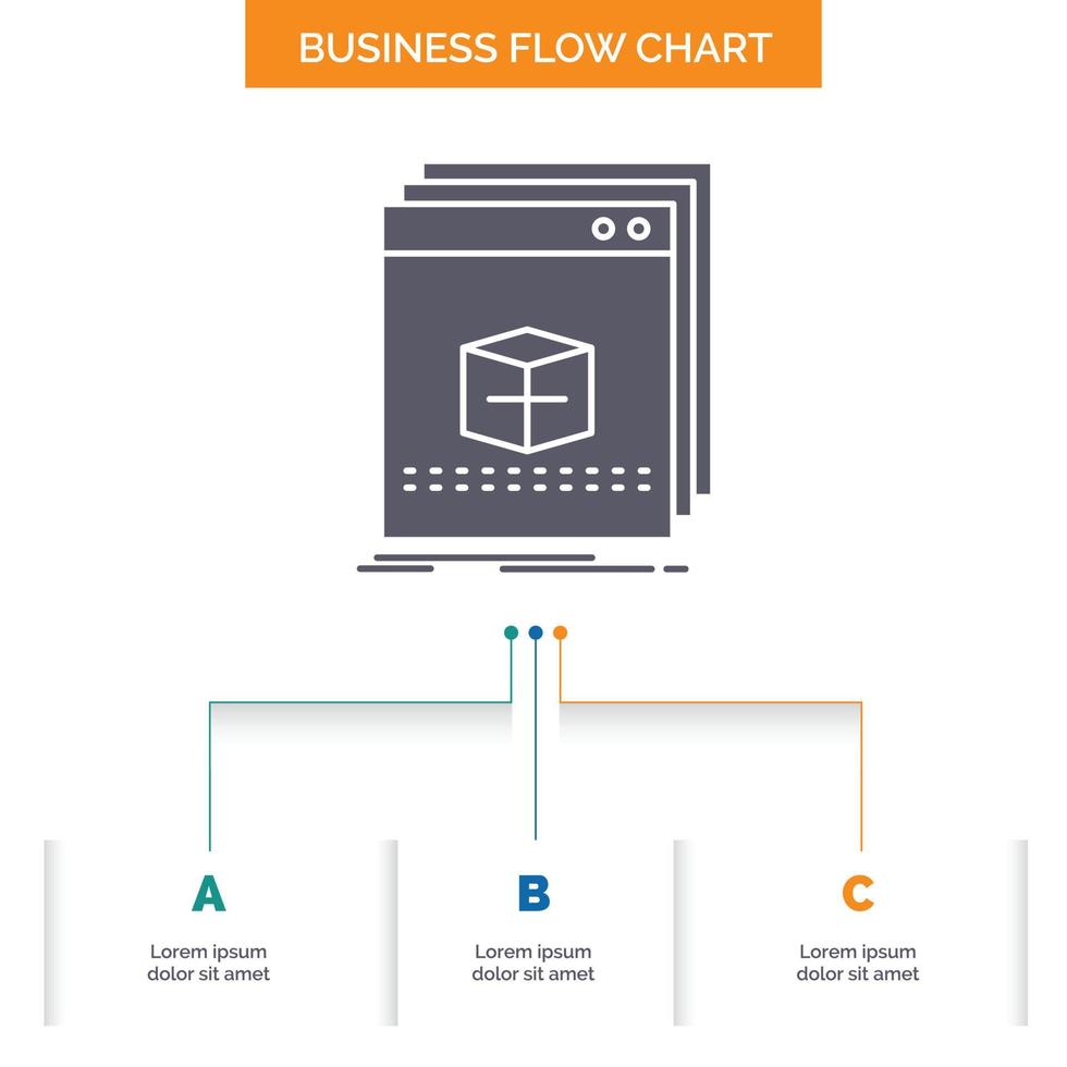 Software. App. Anwendung. Datei. Programm Business Flow Chart Design mit 3 Schritten. Glyphensymbol für Präsentationshintergrundvorlage Platz für Text. vektor