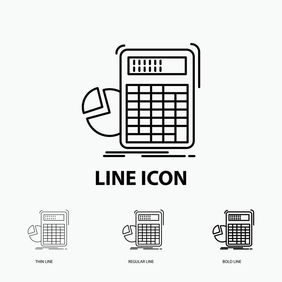 Taschenrechner. Berechnung. Mathematik. Fortschritt. Grafiksymbol in dünn. regelmäßiger und fetter Linienstil. Vektor-Illustration vektor