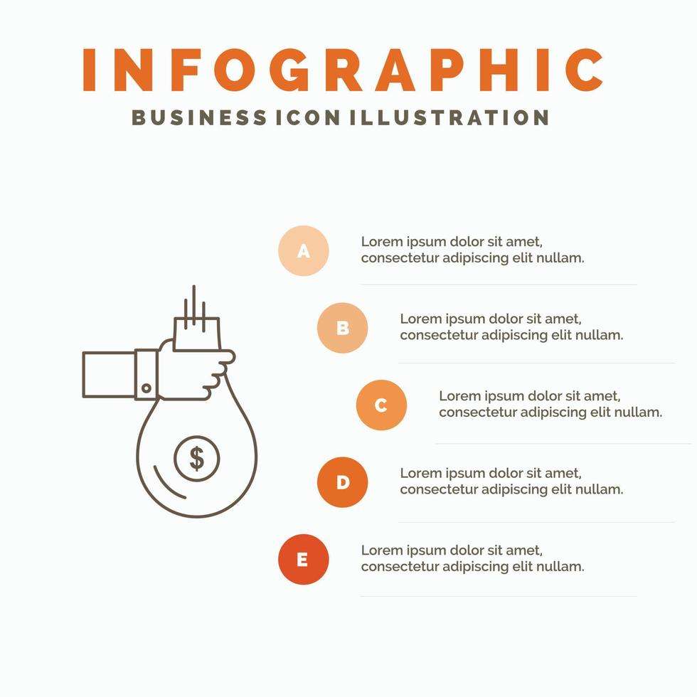 Tasche. Finanzen. geben. Investition. Geld. Bieten Sie Infografik-Vorlagen für Website und Präsentation an. Linie graues Symbol mit orangefarbener Infografik-Stil-Vektorillustration vektor