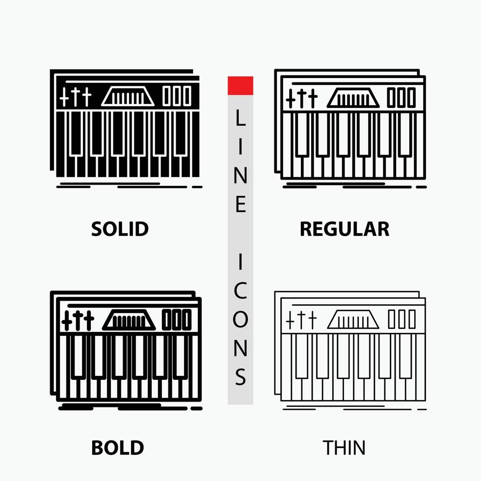 Regler. Klaviatur. Schlüssel. Midi. Tonsymbol in dünn. regulär. fette Linie und Glyphenstil. Vektor-Illustration vektor
