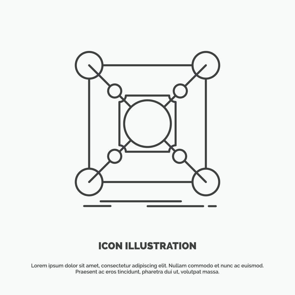 bas. Centrum. förbindelse. data. nav ikon. linje vektor grå symbol för ui och ux. hemsida eller mobil Ansökan