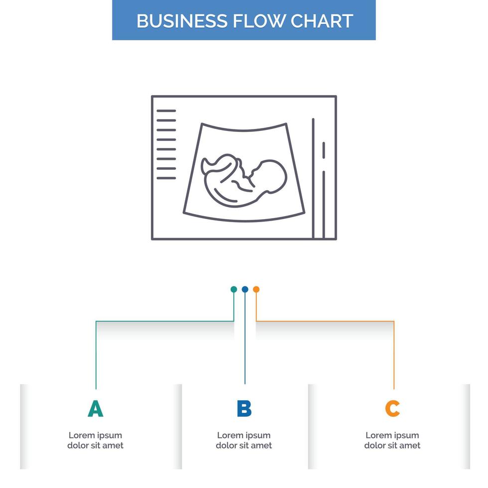 Mutterschaft. Schwangerschaft. Sonogramm. Baby. Ultraschall-Business-Flussdiagramm-Design mit 3 Schritten. Liniensymbol für Präsentation Hintergrundvorlage Platz für Text vektor
