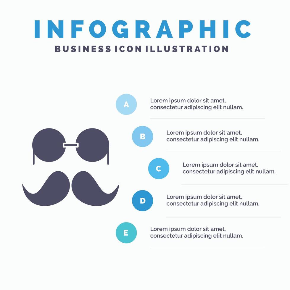 mustasch. hipster. flyttar. glasögon. män infographics mall för hemsida och presentation. glyf grå ikon med blå infographic stil vektor illustration.