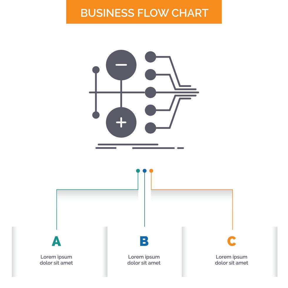 Monetarisierung. Finanzen. Geld. Transfer. Value Business Flow Chart-Design mit 3 Schritten. Glyphensymbol für Präsentationshintergrundvorlage Platz für Text. vektor