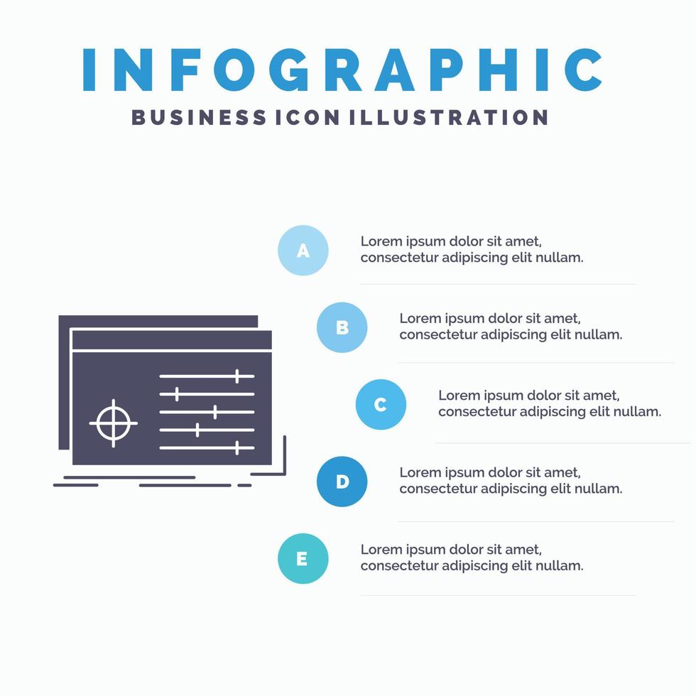 fil. objekt. bearbetning. inställningar. programvara infographics mall för hemsida och presentation. glyf grå ikon med blå infographic stil vektor illustration.