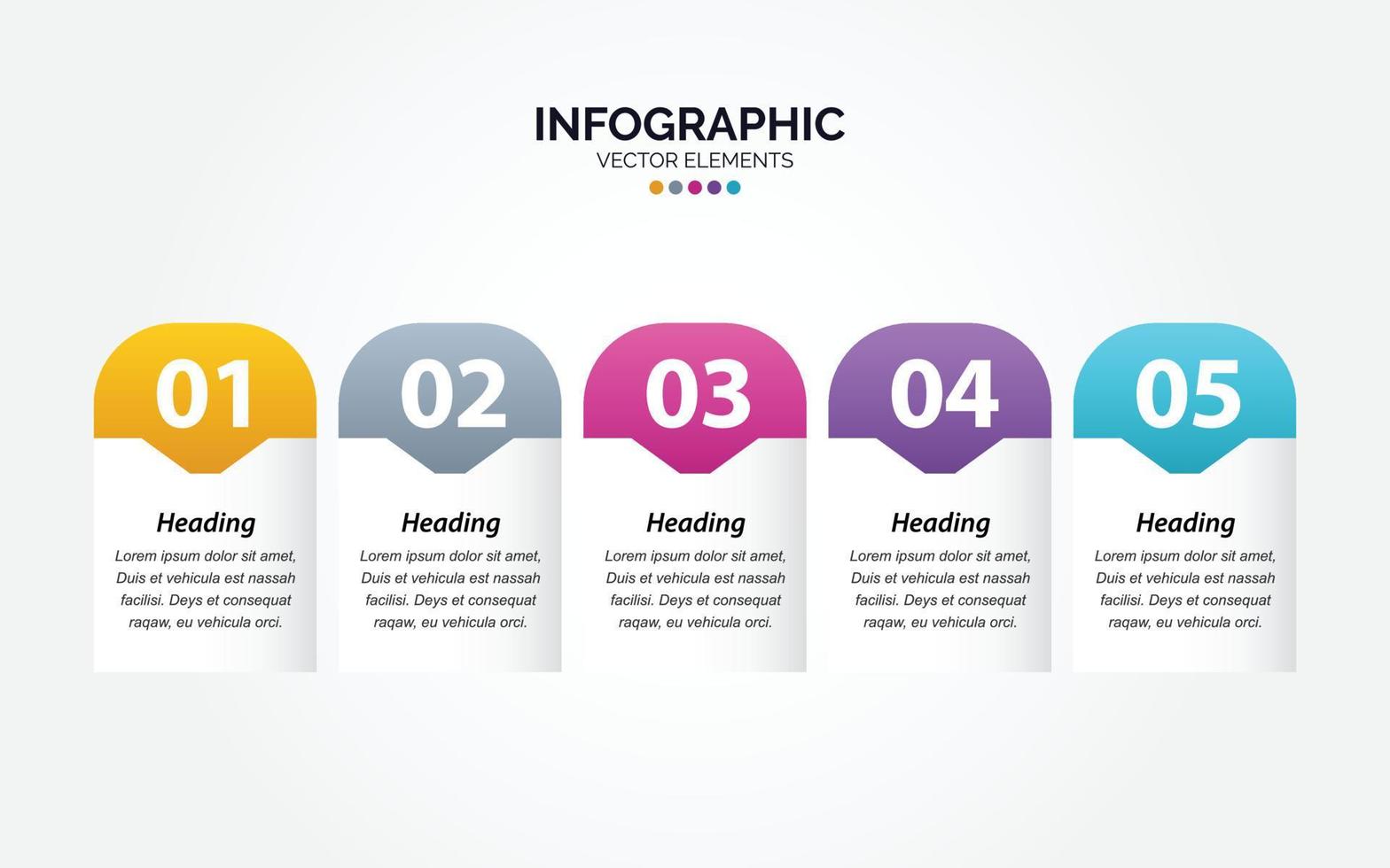 horizontale infografik-designvorlage für unternehmen mit symbolen und 5 fünf optionen oder schritten. vektor