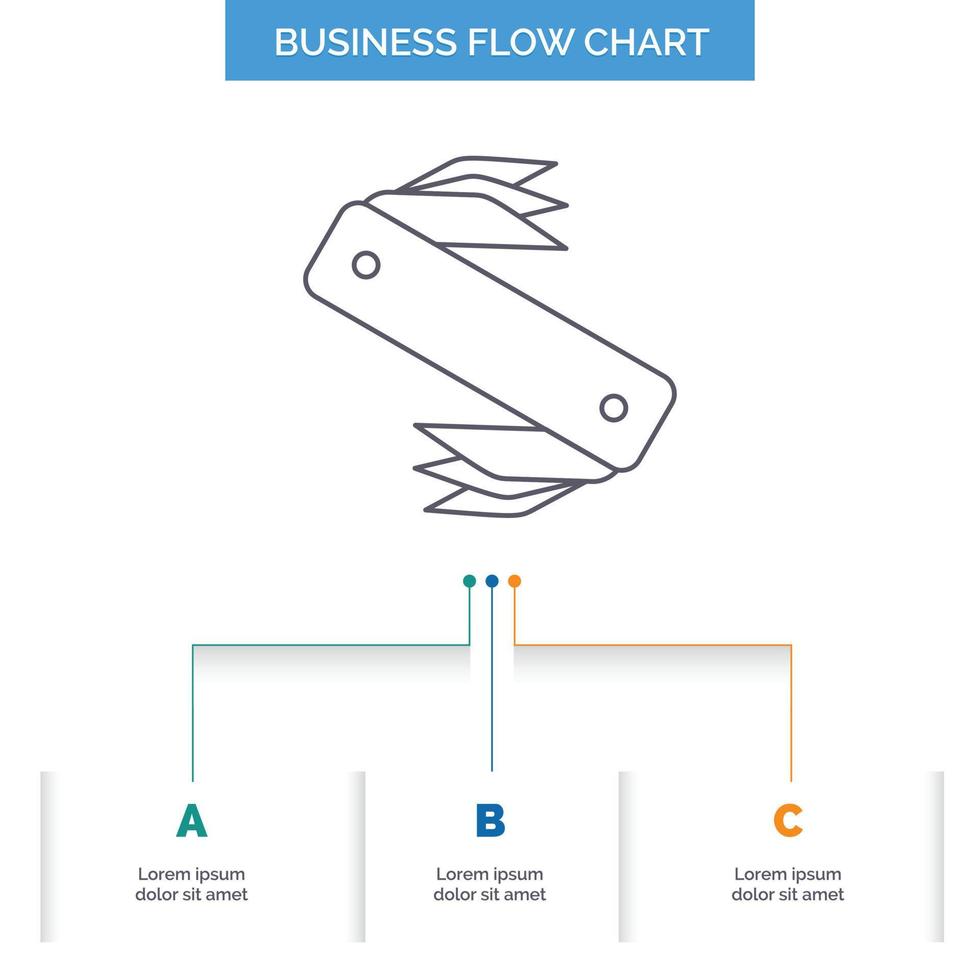 kniv. armén. camping. schweiziska. ficka företag strömma Diagram design med 3 steg. linje ikon för presentation bakgrund mall plats för text vektor