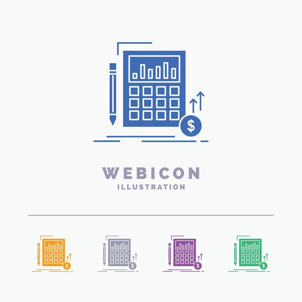 beräkning. data. finansiell. investering. marknadsföra 5 Färg glyf webb ikon mall isolerat på vit. vektor illustration