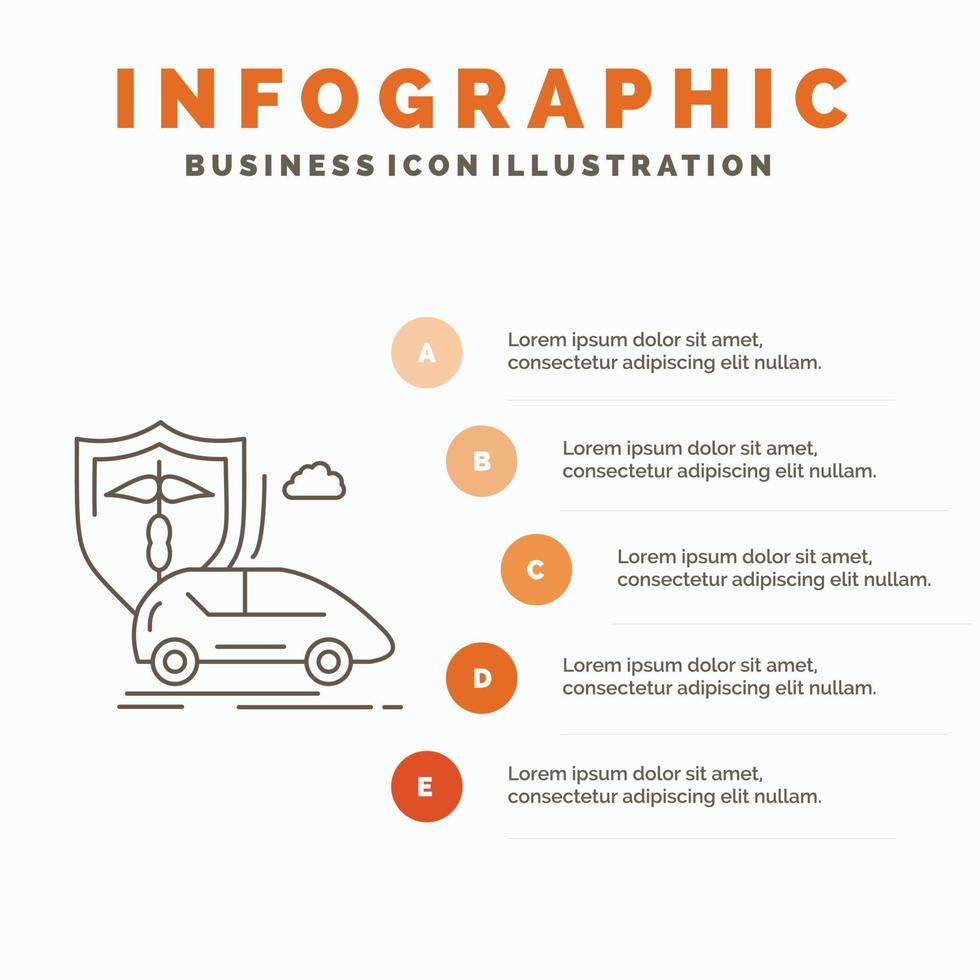 bil. hand. försäkring. transport. säkerhet infographics mall för hemsida och presentation. linje grå ikon med orange infographic stil vektor illustration