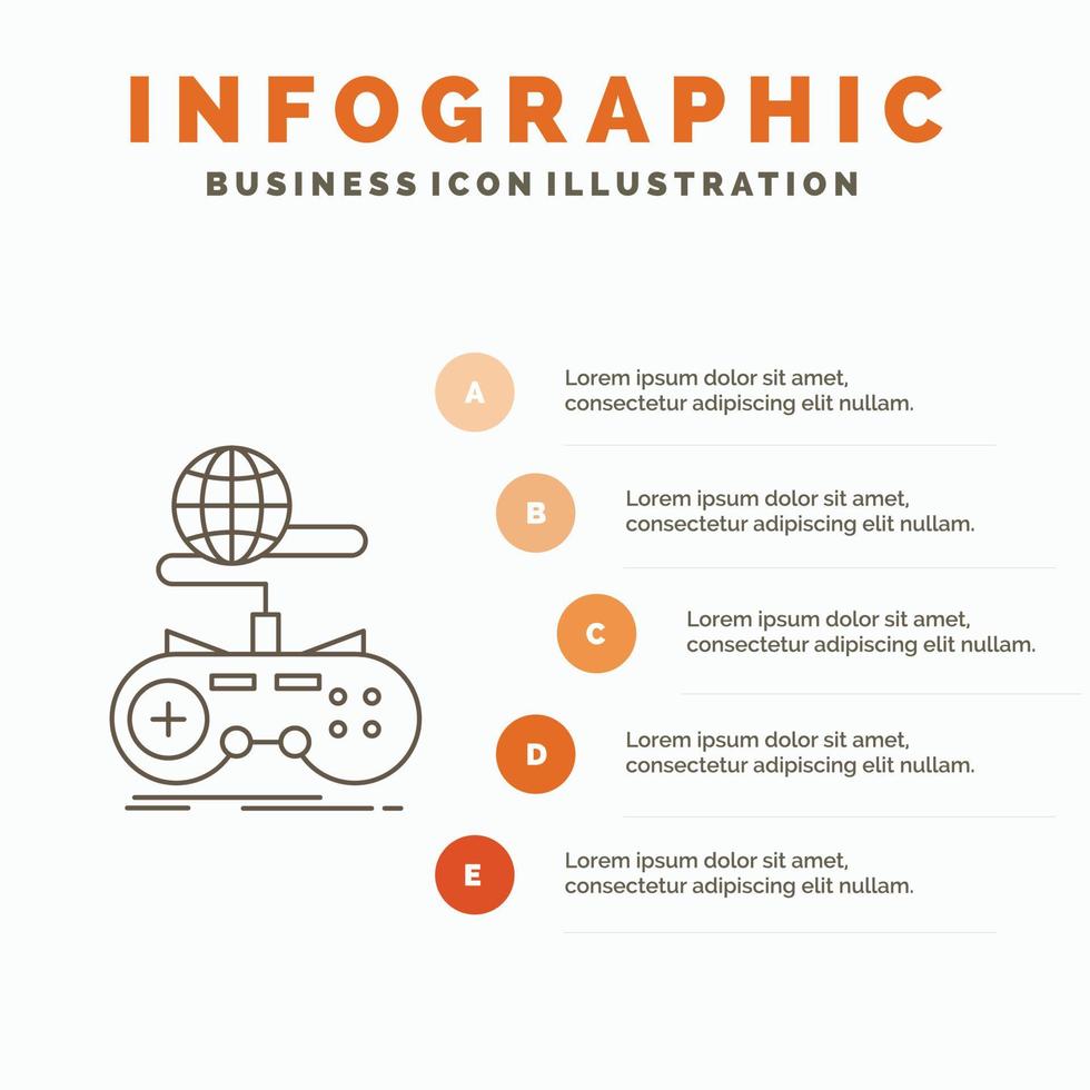 spel. spelande. internet. multiplayer. uppkopplad infographics mall för hemsida och presentation. linje grå ikon med orange infographic stil vektor illustration