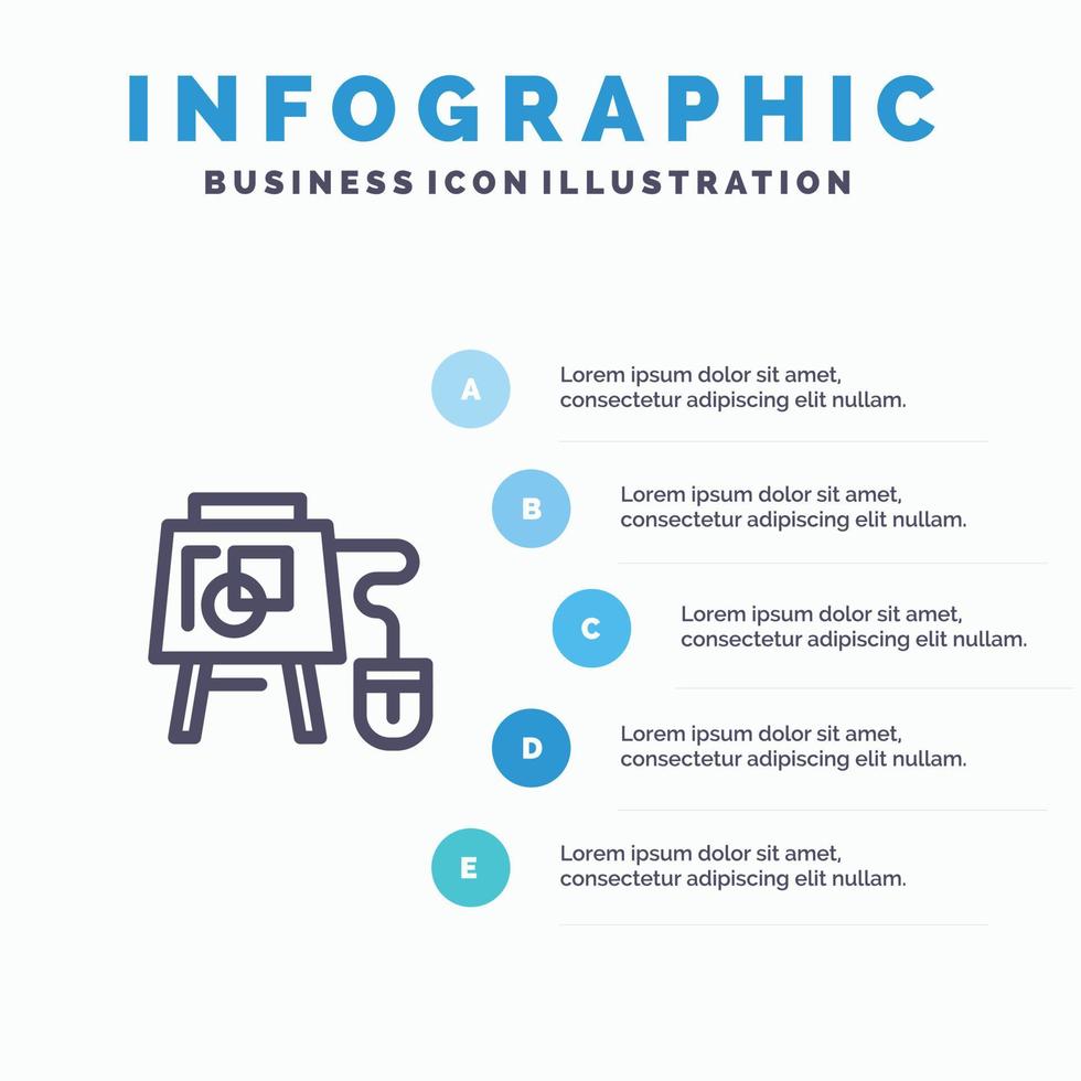 mus uppkopplad styrelse utbildning blå infographics mall 5 steg vektor linje ikon mall