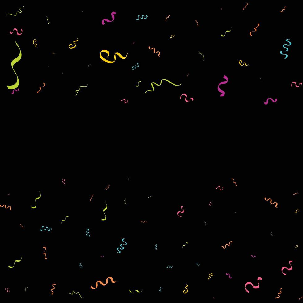 Vektor abstrakter schwarzer Hintergrund mit vielen fallenden kleinen bunten Konfettistücken und Band. Karneval. weihnachts- oder neujahrsdekoration bunte partywimpel zum geburtstag. Festival
