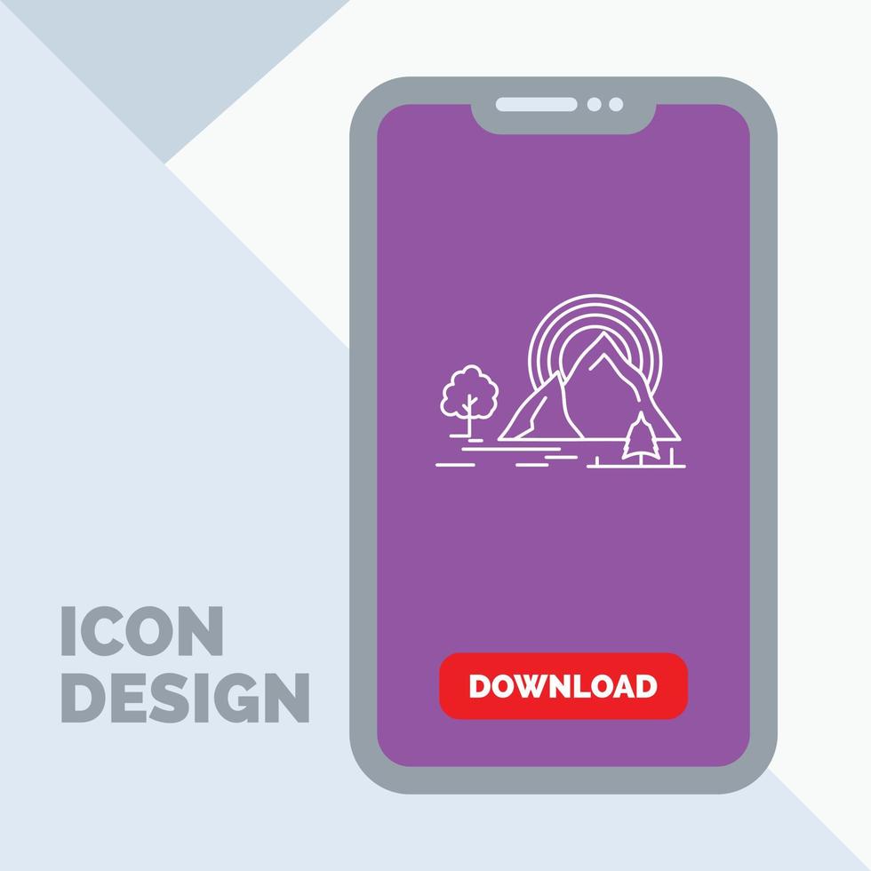 berg. kulle. landskap. natur. regnbåge linje ikon i mobil för ladda ner sida vektor