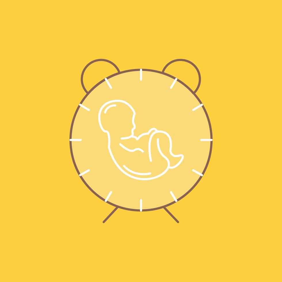 Lieferung. Zeit. Baby. Geburt. Kind mit flacher Linie gefülltes Symbol. schöne logo-schaltfläche auf gelbem hintergrund für ui und ux. Website oder mobile Anwendung vektor