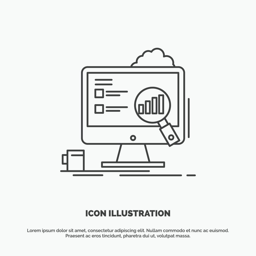 analyser. styrelse. presentation. bärbar dator. statistik ikon. linje vektor grå symbol för ui och ux. hemsida eller mobil Ansökan