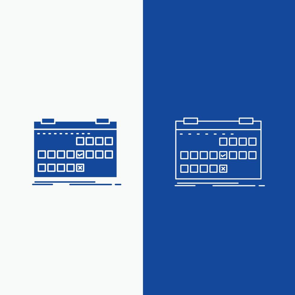 kalender. datum. händelse. släpp. schema linje och glyf webb knapp i blå Färg vertikal baner för ui och ux. hemsida eller mobil Ansökan vektor