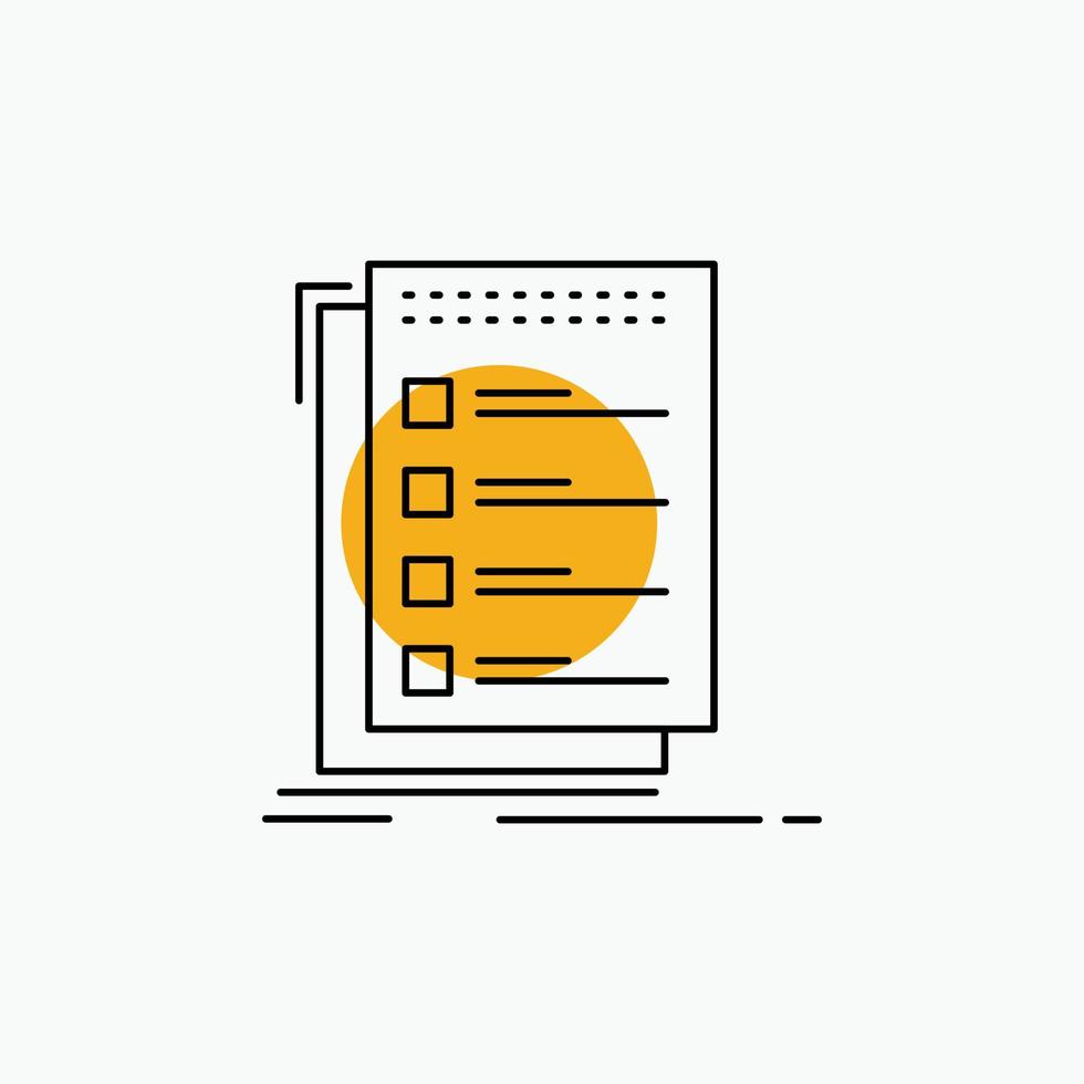 überprüfen. Checkliste. aufführen. Aufgabe. Liniensymbol zu tun vektor