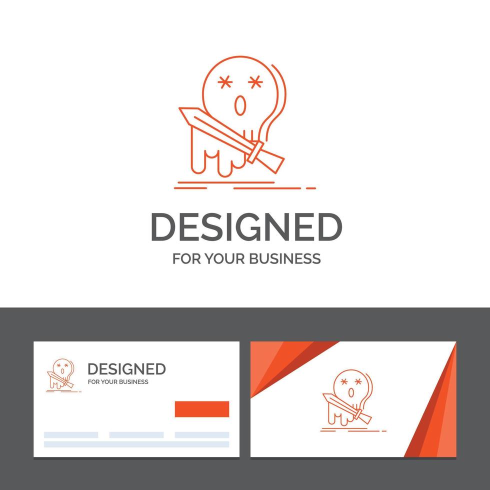Business-Logo-Vorlage für den Tod. Frag. Spiel. töten. Schwert. orange visitenkarten mit markenlogo-vorlage vektor