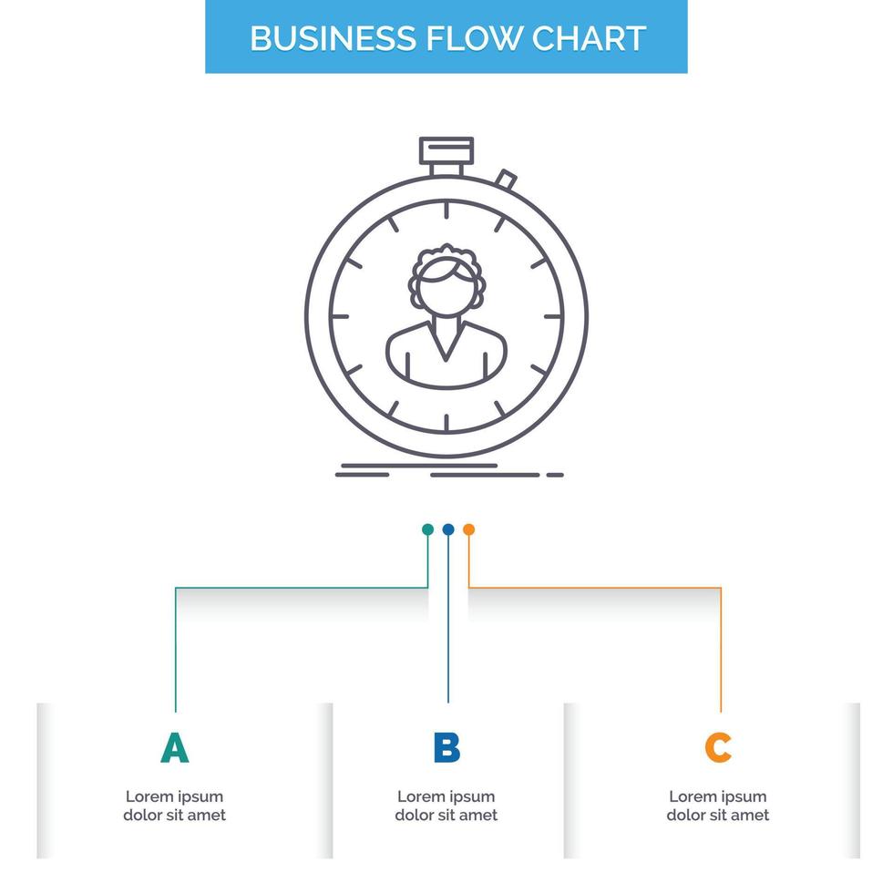 snabb. fart. stoppur. timer. flicka företag strömma Diagram design med 3 steg. linje ikon för presentation bakgrund mall plats för text vektor
