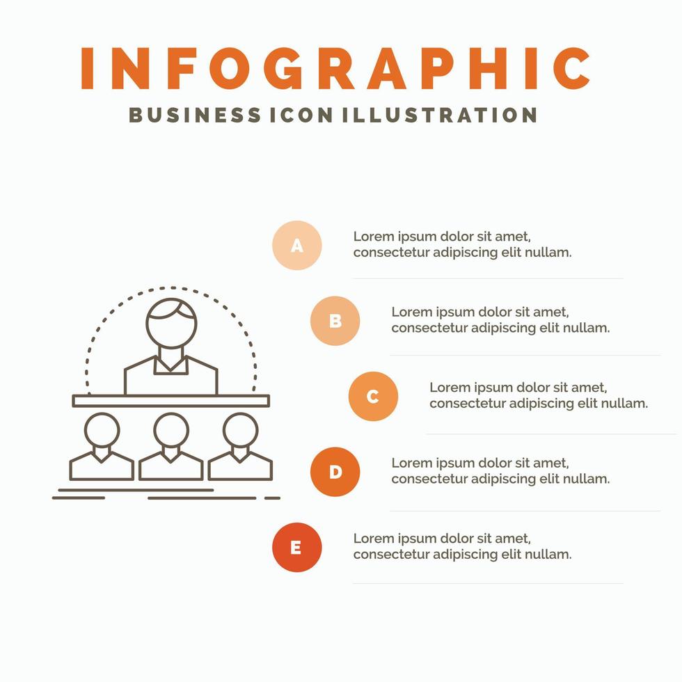 företag. tränare. kurs. instruktör. mentor infographics mall för hemsida och presentation. linje grå ikon med orange infographic stil vektor illustration