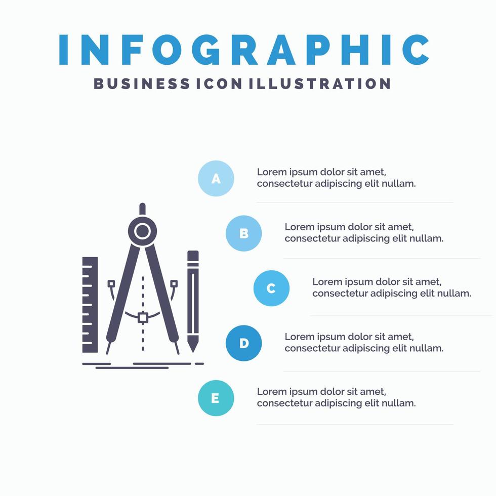 bygga. design. geometri. matematik. verktyg infographics mall för hemsida och presentation. glyf grå ikon med blå infographic stil vektor illustration.