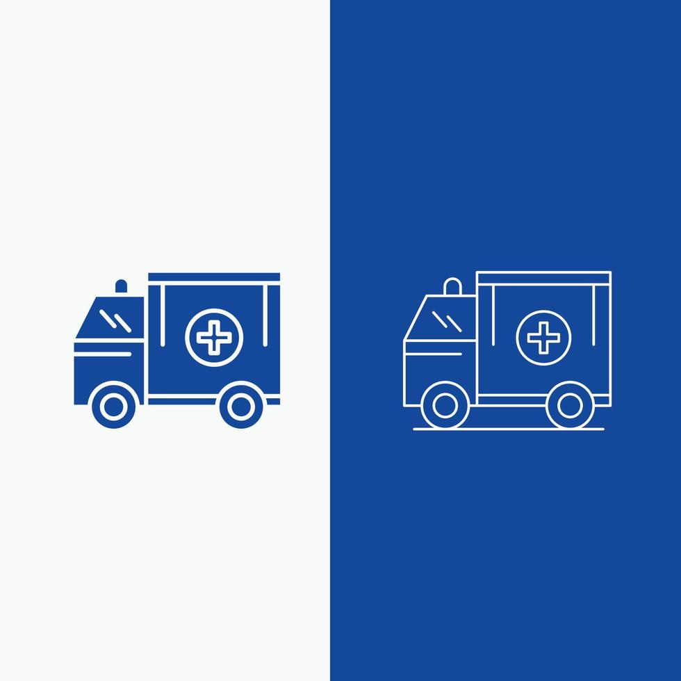 Ambulanz. LKW. medizinisch. Hilfe. van line und glyph web button in blauer farbe vertikales banner für ui und ux. Website oder mobile Anwendung vektor