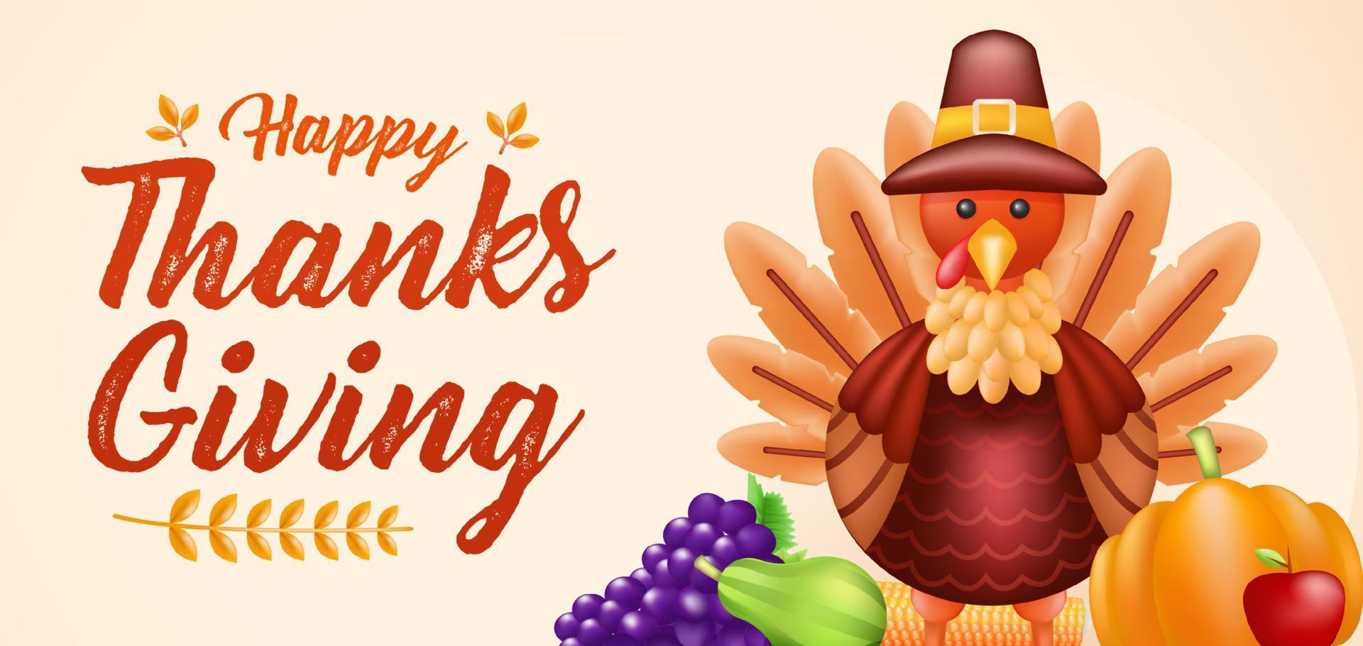 Happy Thanksgiving, Truthahn mit Früchten. für Veranstaltungen geeignet vektor