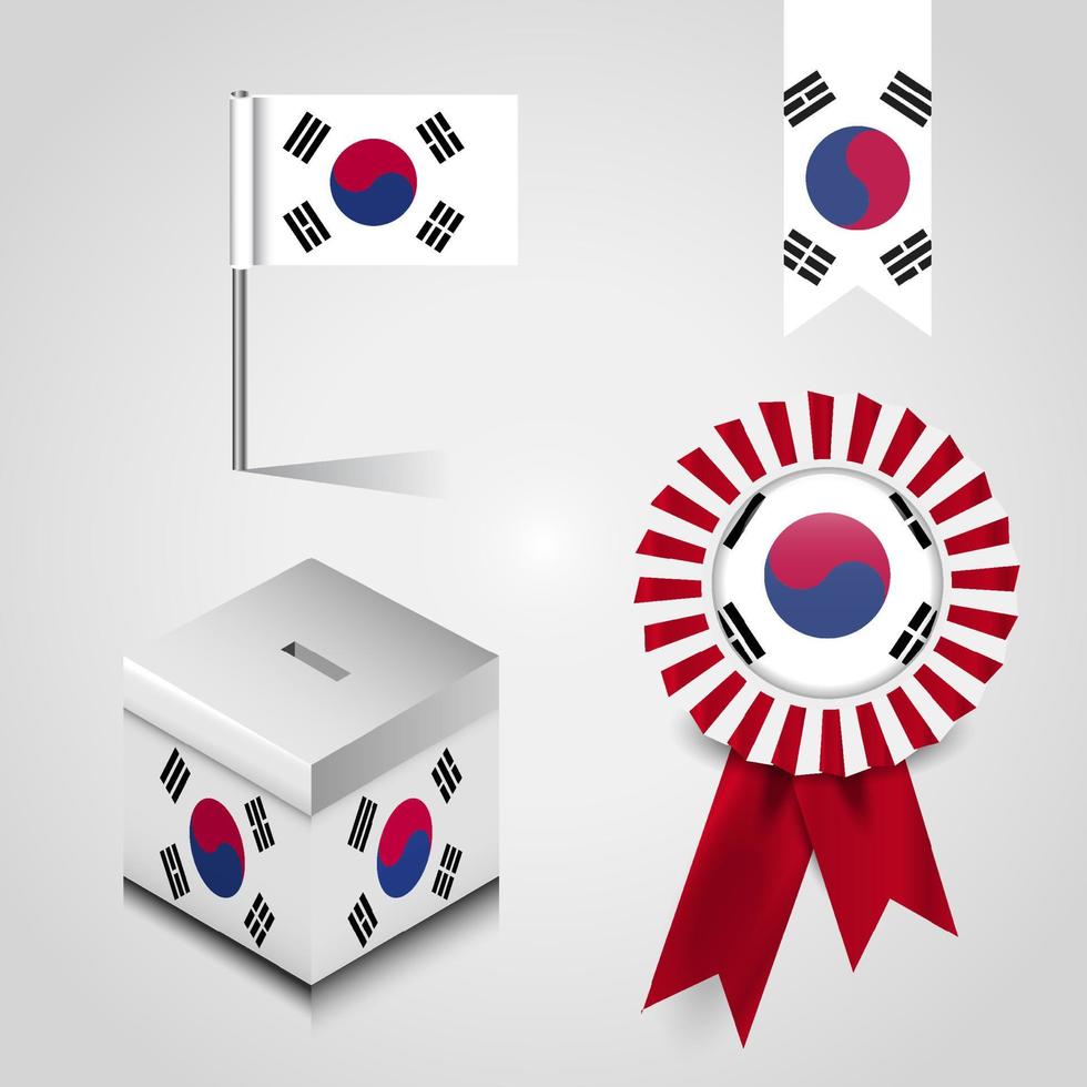 Südkorea-Landesflagge auf der Abstimmungsbox platzieren. Ribbon-Badge-Banner und Kartenstift vektor