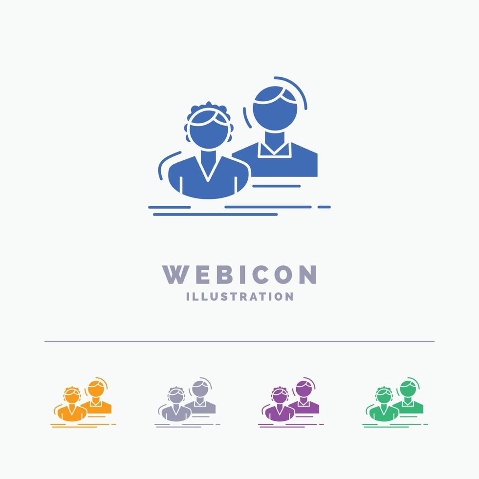 studerande. anställd. grupp. par. team 5 Färg glyf webb ikon mall isolerat på vit. vektor illustration