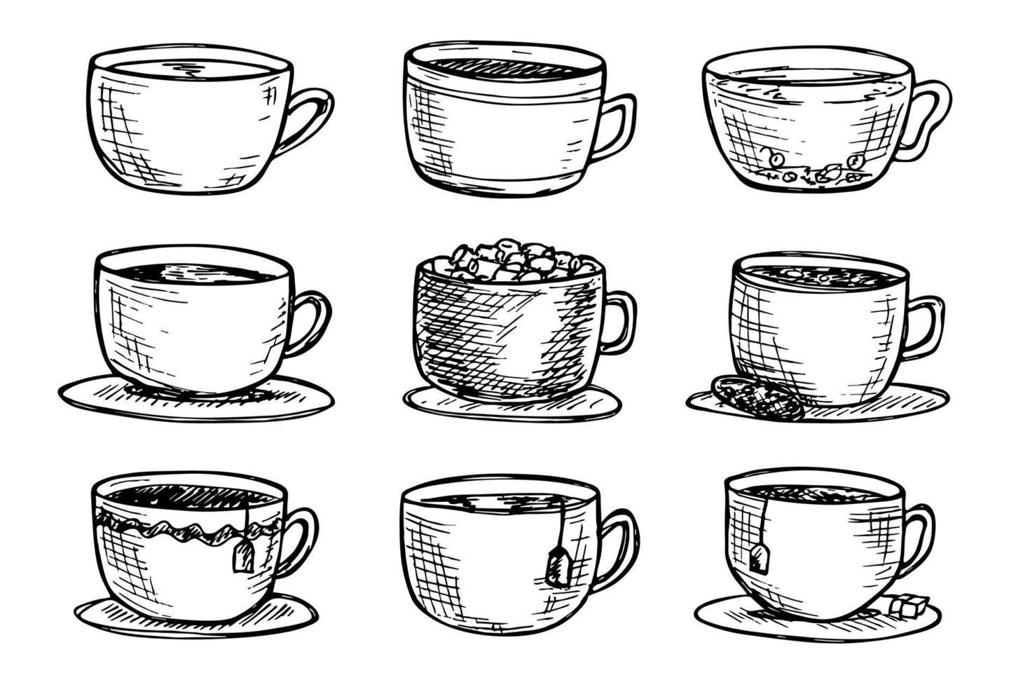 söt kopp av te och kaffe illustration. enkel råna ClipArt. mysigt Hem klotter uppsättning vektor