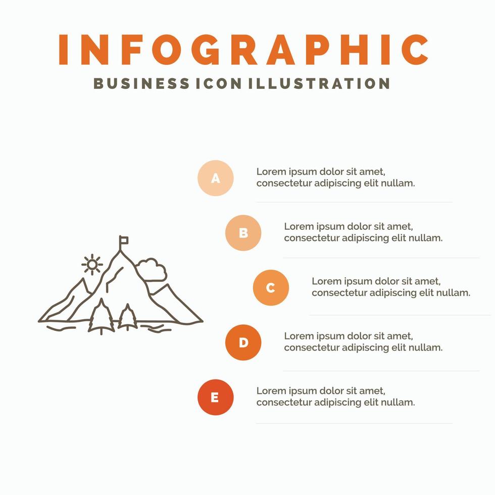 Leistung. Flagge. Mission. Berg. Erfolgs-Infografik-Vorlage für Website und Präsentation. Linie graues Symbol mit orangefarbener Infografik-Stil-Vektorillustration vektor