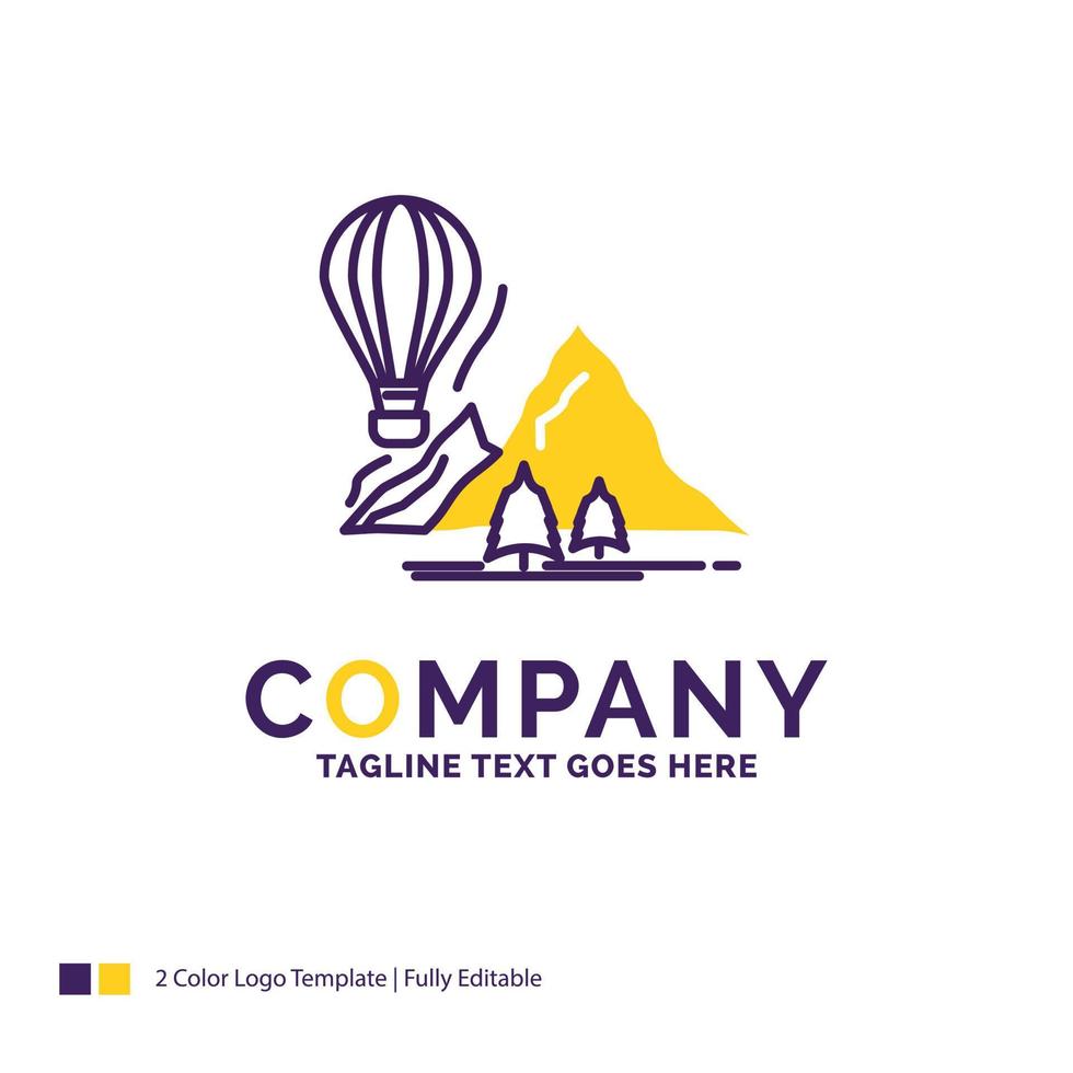 företag namn logotyp design för utforska. resa. berg. camping. ballonger. lila och gul varumärke namn design med plats för Tagline. kreativ logotyp mall för små och stor företag. vektor