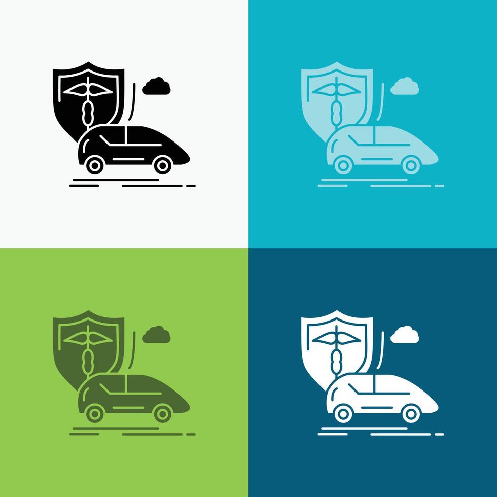 bil. hand. försäkring. transport. säkerhet ikon över olika bakgrund. glyf stil design. designad för webb och app. eps 10 vektor illustration