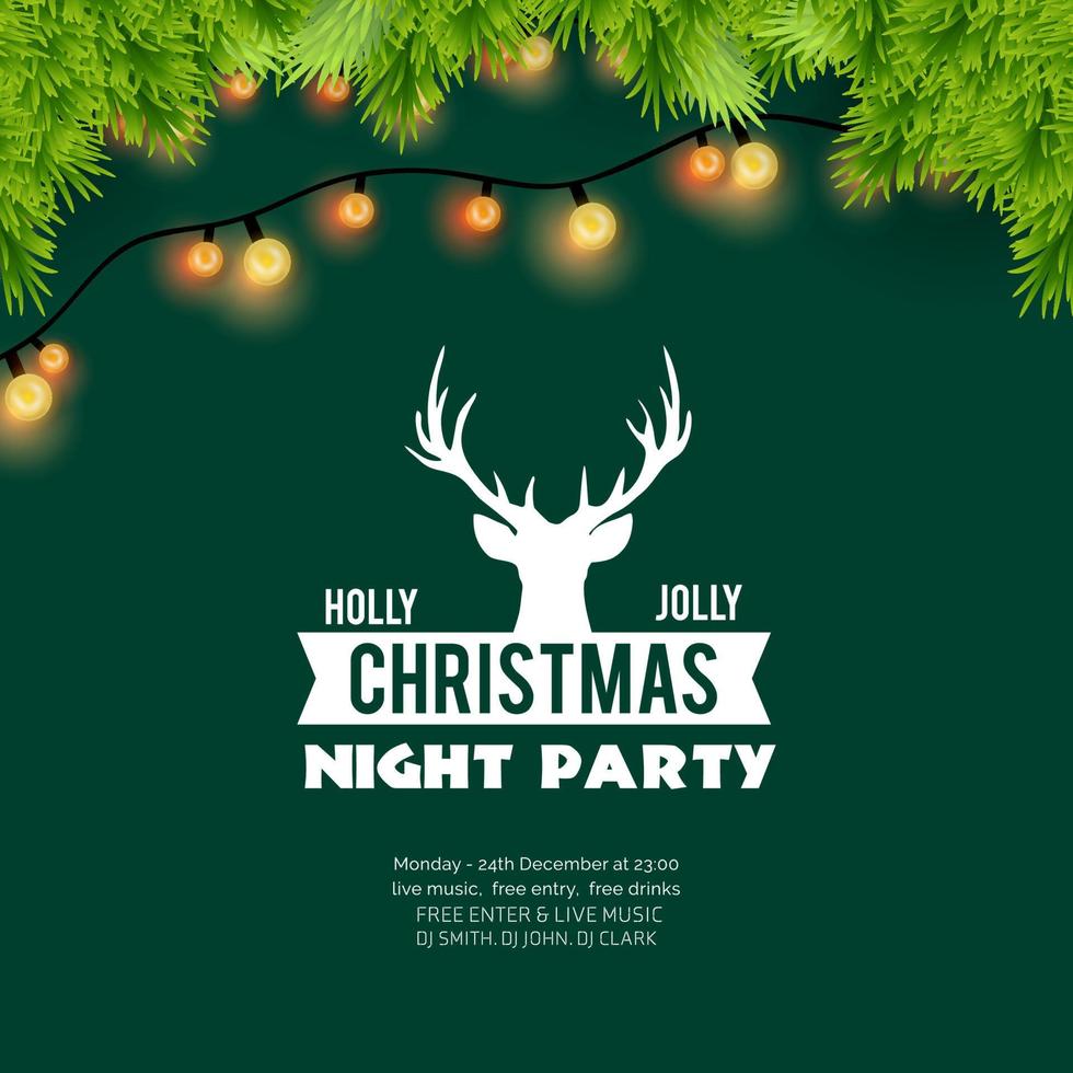 Holly Jolly Christmas Night Party Hintergrund vektor