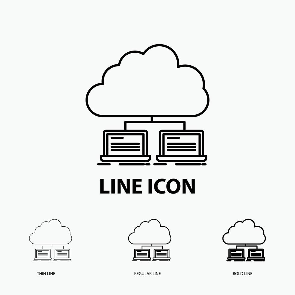 Wolke. Netzwerk. Server. Internet. Datensymbol in dünn. regelmäßiger und fetter Linienstil. Vektor-Illustration vektor