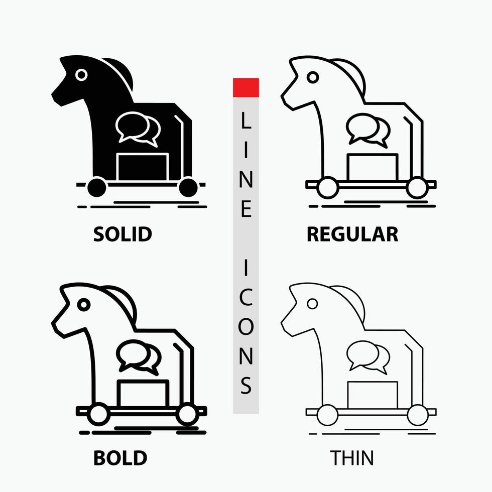 Cyberkriminalität. Pferd. Internet. Trojaner. Virensymbol in dünn. regulär. fette Linie und Glyphenstil. Vektor-Illustration vektor