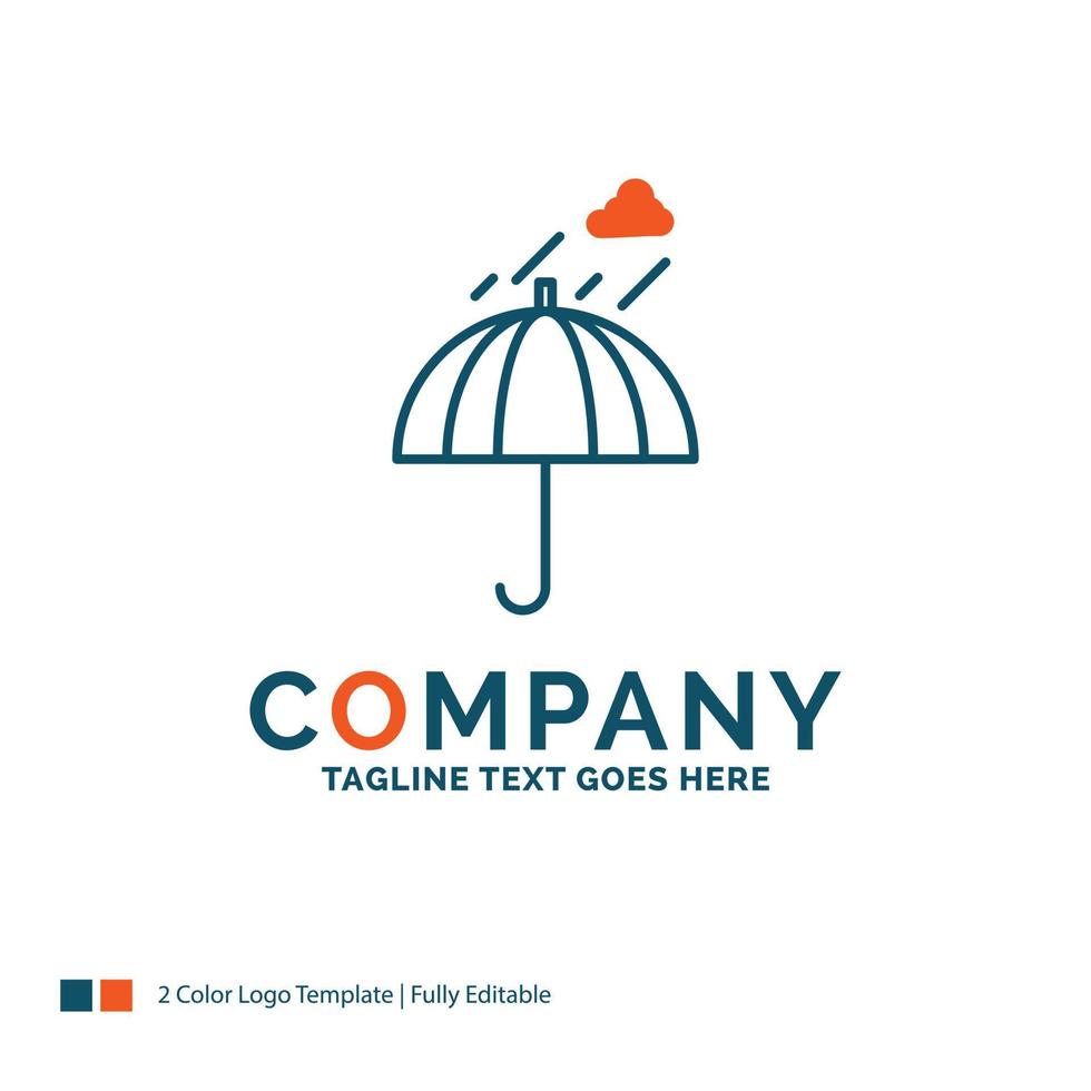 Regenschirm. Camping. Regen. Sicherheit. Wetter-Logo-Design. blaues und orangefarbenes Markendesign. Platz für den Slogan. Business-Logo-Vorlage. vektor