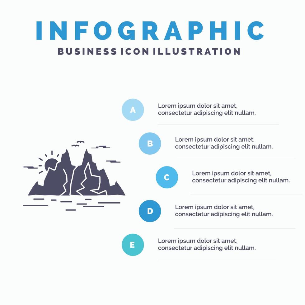 natur. kulle. landskap. berg. vatten infographics mall för hemsida och presentation. glyf grå ikon med blå infographic stil vektor illustration.