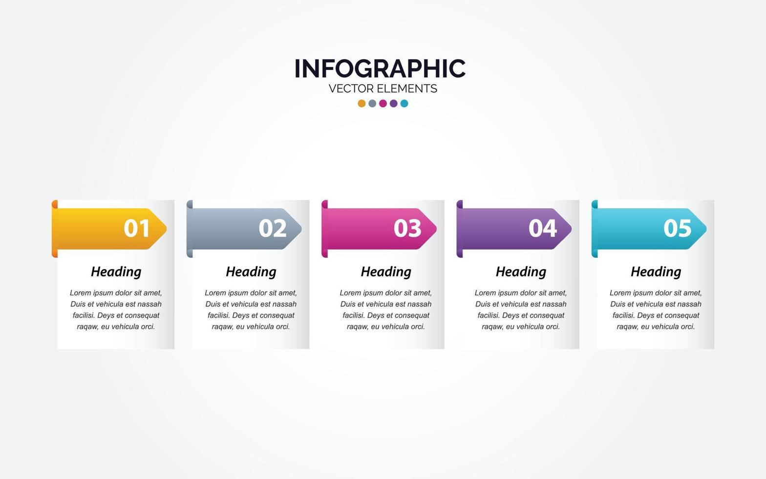 horisontell infographic företag marknadsföring vektor design färgrik mall mapp 5 alternativ eller steg i minimal stil.