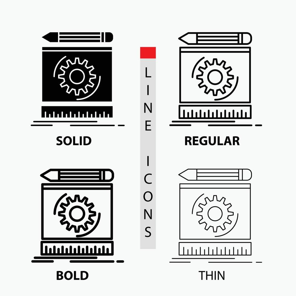 förslag. teknik. bearbeta. prototyp. prototyping ikon i tunn. regelbunden. djärv linje och glyf stil. vektor illustration