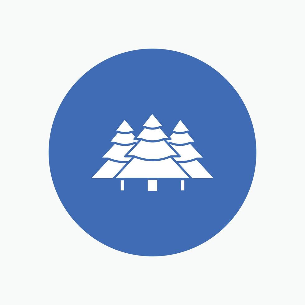 Wald. Camping. Urwald. Baum. Kiefern weißes Glyphen-Symbol im Kreis. Vektor-Button-Illustration vektor