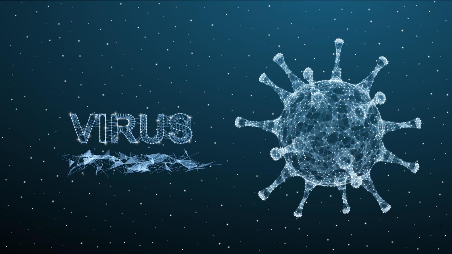 polygonaler text des corona-virus 3d. Virusinfektionen epidemisches Banner auf blauem Hintergrund. Vektorillustration des Coronavirus im Gesundheitswesen vektor