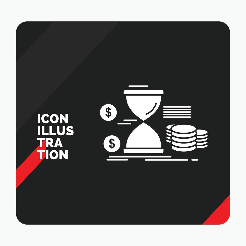 röd och svart kreativ presentation bakgrund för timglas. förvaltning. pengar. tid. mynt glyf ikon vektor