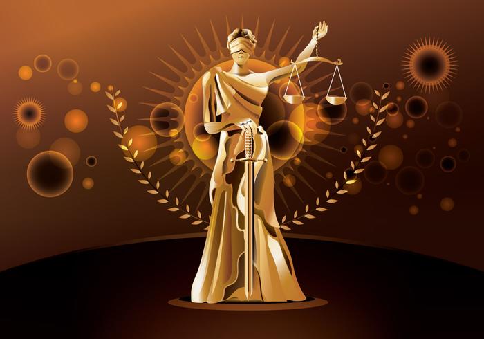 Staty of Justice på brun bakgrund vektor