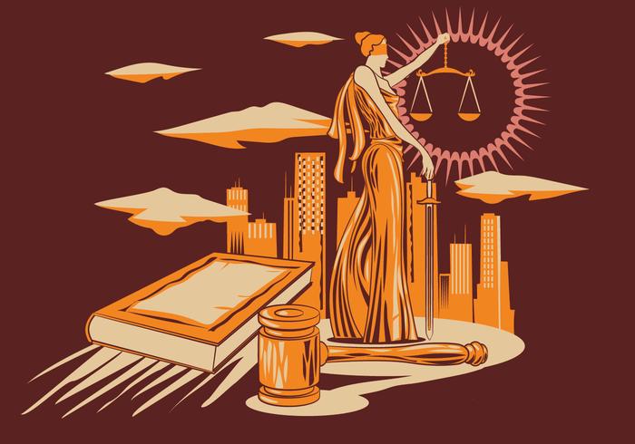 Lady Justice Vector Illustration i Trä Carving Design Style.