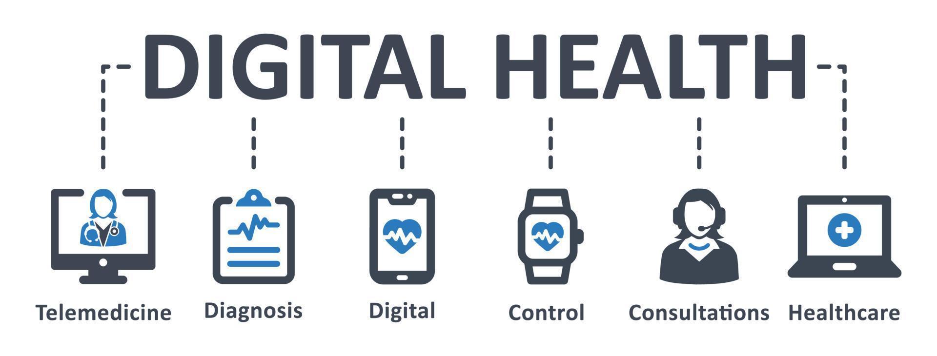 Symbol für digitale Gesundheit - Vektorillustration. digital, gesundheit, medizin, gesundheitswesen, telemedizin, diagnose, e-gesundheit, infografik, vorlage, präsentation, konzept, banner, piktogramm, symbolsatz, symbole . vektor