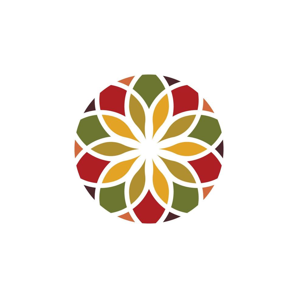 Inspiration für das Logo-Design mit traditionellen asiatischen farbenfrohen Blumenmustern aus Buntglasmosaikfliesen vektor